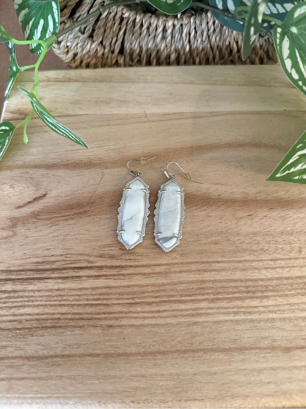 Kendra Scott White Howlite Drop Earrings with Silver Trim